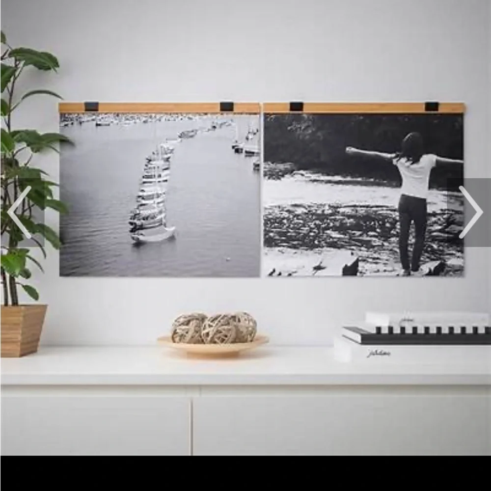 IKEA VISBÄCK Wooden Slat Frame with Black Accent Clips - Natural Wood